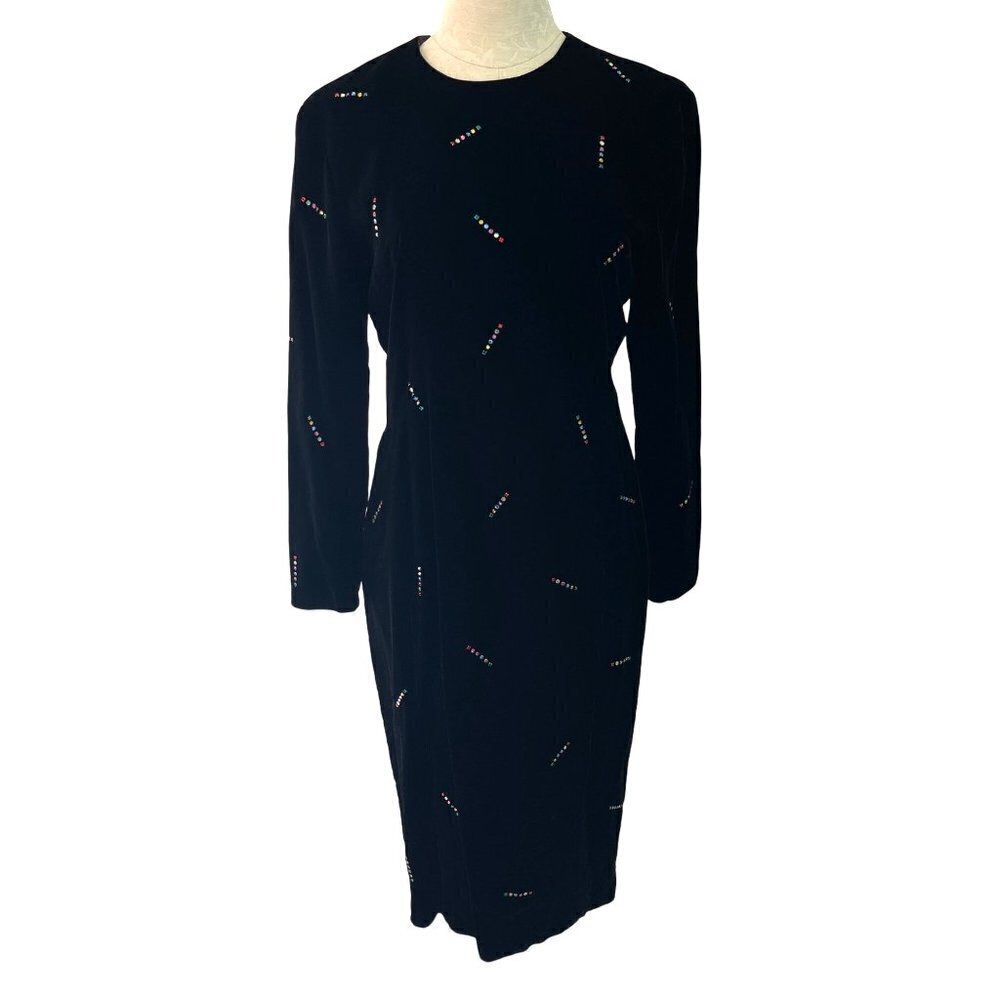 Chetta B Womens Dress Black Size 6 Vintage Midi Velvet Long Sleeve Made In USA